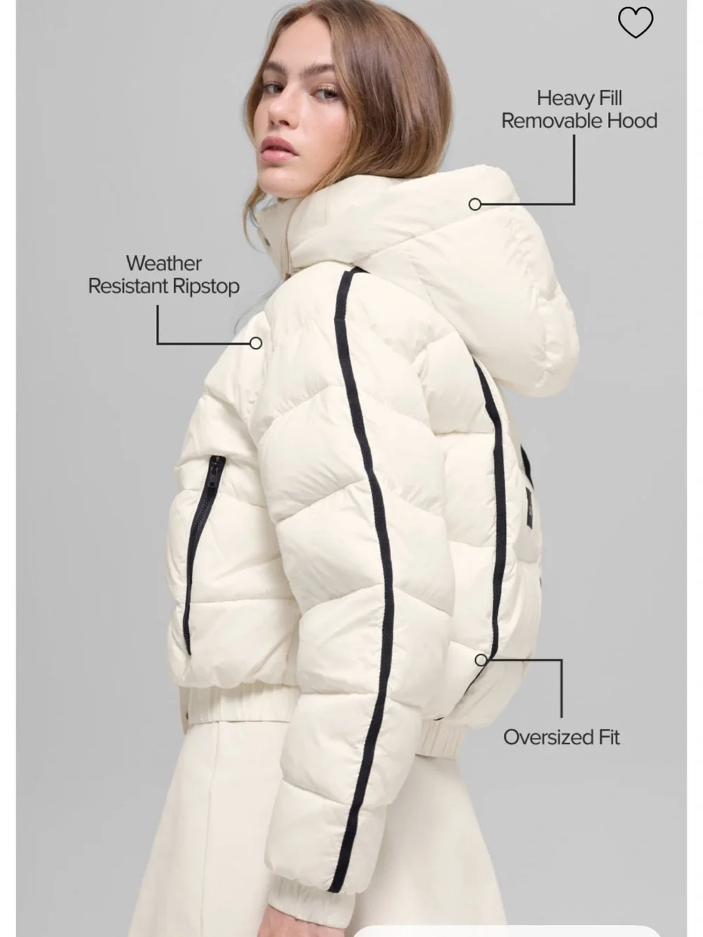 ALO Yoga Cream Hooded Puffer Jacket with Black Trim
